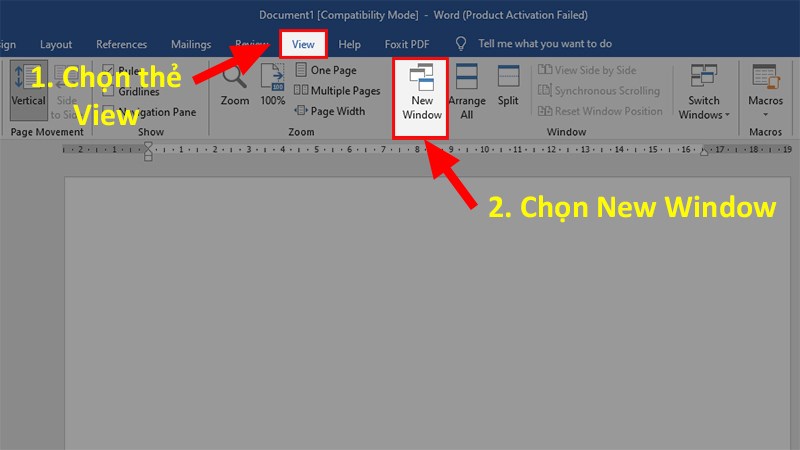 Ở file Word đang mở > Chọn thẻ View > Chọn New Windows
